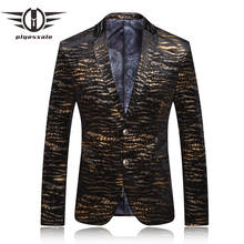 Ploesxali blazer masculino de marca, 2021, blazer com estampa de leopardo, casual, dourado, trajes de palco para cantores, trajes de baile vintage q62 2024 - compre barato