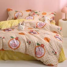 Cartoon Rabbit Pattern Bedding Sets,175x220 Duvet Cover Set With pillowcase,220x240 Quilt Cover ,Orange grid King Blanket set 2024 - buy cheap