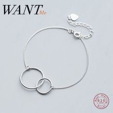 Pulseira de prata esterlina 925 wantme, bracelete com corrente minimalista de círculo duplo cubano, acessórios de joias coreanas 2024 - compre barato