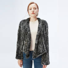 Real Knited Rabbit Fur Cardigan Coat Jacket Natural Hand-made Irregular Collar Garment Frost Black Rabbit Fur Knitted Outerwear 2024 - buy cheap
