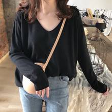 Fashion Loose V-Neck Sweaters Women Knitted Tops Autumn Long-Sleeved Sweaters 2024 - buy cheap