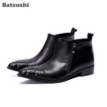 Batzuzhi botas de moda hombres puntiagudas Botines de cuero para hombre con remaches botas de cuero de negocios hombre, tallas grandes US6-US12 2024 - compra barato