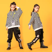 Kids Concert Hip Hop Clothes Checkered Hoodie Sweatshirt Tops Streetwear Cargo Pants for Girls Boys Dance Costume Clothing 2024 - buy cheap