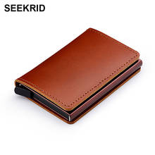 SEEKRID 100% Genuine Leather Card Holder RFID Blocking Aluminum Business ID Credit Cardholder Slim Card Case Mini Wallet for Men 2024 - buy cheap