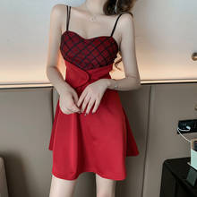 Vestido de fiesta rojo liso para mujer, minivestido Sexy con tirantes finos y cintura alta, sin mangas, ceñido al cuerpo, 2021 2024 - compra barato