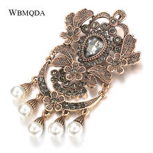 WBMQDA Retro Vintage Turkish Long Pearl Brooch Antique Gold Color Women Ethnic Wedding Bridal Jewelry Arab Caftan Hijab Pins 2024 - buy cheap
