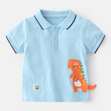 Летняя рубашка-поло для мальчиков, хлопковые рубашки-поло с короткими рукавами для мальчиков, детские топы с мультипликационным динозавром, Детская рубашка 2024 - купить недорого