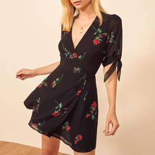 Vestido corto informal de gasa con manga corta para verano, minivestido Sexy con estampado Floral para mujer, color negro, 2020 2024 - compra barato