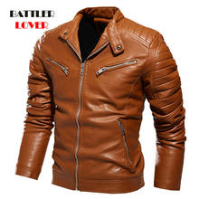 2021 Men Winter Leather Jacket Fur Lined Warm Motorcycle Jacket Slim Fit Street Fashion Punk Biker Coat Pleated Design Zipper 2024 - buy cheap
