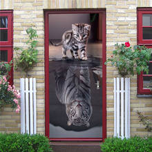 Наклейка на дверь s домашний декор двери обертывание стены стикеры фреска обои плакат самоклеющиеся ПВХ, съемный, водонепроницаемый Наклейка на дверь тигр 2024 - купить недорого