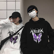 Men's Punk Oversized Butterfly Sweatshirt Harajuku Dark Tops Male Aesthetic Clothes Unisex Hip hop Gothic Streetwear Hoodies 2024 - buy cheap