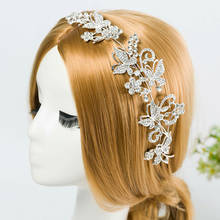 Luxury Wedding Bridal Hair Accessories Butterfly Flower Metal Tiara Headband Silver Plated Crystal Hair Vine Tiara for Women 2024 - buy cheap