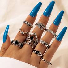 Tocona 9pcs/sets Black Crystal Stone Silver Color Ring Sets for Women Charms Hollow Geometric Bohemian Jewelry Accessories 16705 2024 - buy cheap