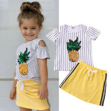 Toddler Kids Baby Girl Clothes Sets 1-6Y Short Sleeve Sequin Pineapple Print Top T-shirt Bottom Skirts Outfit 2024 - купить недорого