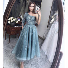 Luxo dubai noite vestidos para as mulheres 2021 um ombro aline contas de chá artesanal comprimento formal casamento vestidos festa baile 2024 - compre barato