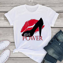 Girl Power Letter High Heel Shoes Print White T Shirt Women Tops Fashion Tshirt  Female Short Sleeve Tee T-Shirt Femme Clothing 2024 - buy cheap