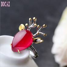 100% real solid silver set with red fused alumina 925 sterling silver ring sika deer adjustable index finger silver ring 2024 - buy cheap