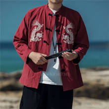 Traje Tang Hanfu para hombre, chaqueta roja de Kung Fu bordada de estilo chino, ropa china tradicional para hombre, camisas de dragón superior Vintage 2024 - compra barato