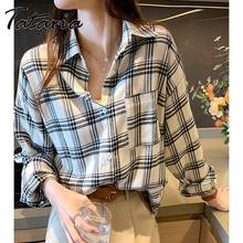 Women's Plaid Shirt Vintage Long Sleeve Oversized Cotton Shirts with Pocket Ladies Tops Plus Size Spring 2022 Women's Clothing 2024 - buy cheap