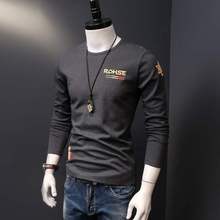 Camiseta de manga larga para hombre, ropa de moda gruesa y cálida de algodón con cuello redondo, ajustada, Otoño e Invierno 2024 - compra barato