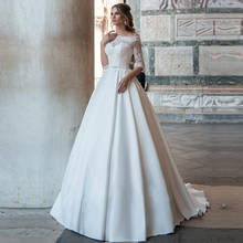 Vestido de novia de media manga sin hombros, de tul, con apliques de encaje, con cordones 2024 - compra barato
