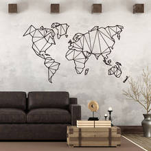 Arte mapa mundi geométrico, adesivo de parede em vinil para decoração de sala de estar, poster da decoração, mural de arte, papel de parede 2024 - compre barato