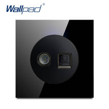 Wallpad 2019 Новое поступление ТВ + разъем для передачи Данных Ethernet RJ45 CAT6 настенный выключатель света черная кристальная стеклянная панель 2024 - купить недорого