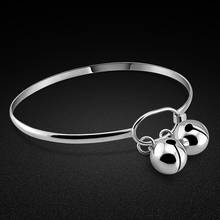 Pulsera de plata de ley 925 para mujer, brazalete minimalista brillante con campana, brazalete abierto de plata 100%, joyería fina, regalo 2024 - compra barato