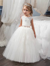 Cute Flower Girl Dresses For Weddings Ball Gown Tulle Appliques Lace Beaded Bow Long First Communion Dresses Little Girl 2024 - buy cheap