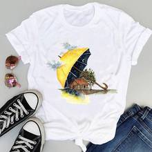 Ropa con estampado de dibujos animados para mujer, camiseta de manga corta con estampado de acuarela, luna y estrella, polos camiseta de verano 2024 - compra barato