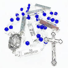 Joyería religiosa católica, cuentas de cristal con colgante azul y blanco en la cruz central de Fátima, collares 2024 - compra barato