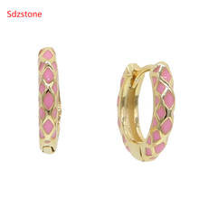 Gold color disc round pink black White Enamel Earrings 12mm hoops earring for girls 2024 - buy cheap