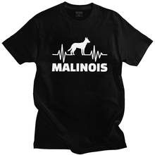 Funny Belgian Shepherd Malinois Tshirt Men Short Sleeved Heartbeat Dog T-shirt 100% Cotton Regular Fit Tee Shirt Casual Tee Tops 2024 - buy cheap