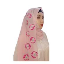 Moda feminina muçulmana chiffon longo hijab cachecol muçulmano senhora grânulo apliques hijab caps turco islâmico turbante doces cores xales 2024 - compre barato