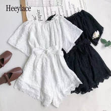 Boho beach playsuit sexy off shoulder Short bandage Jumpsuit Women Summer overalls  lace patchwork Playsuit Holiday Romper 2024 - buy cheap