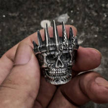 Кольцо мужское серебряное в стиле панк, с короной и черепом 2024 - купить недорого