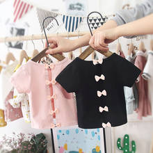 summer 2020 baby girl clothes kids t shirt toddler girls tops children clothes cute bow short sleeve t-shirt pink black 12M-7Y 2024 - buy cheap