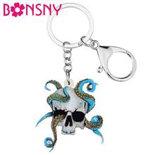 Bonsny Acrylic Halloween Octopus Skull Skeleton Keychains Key Ring Gift For Women Handbag Purse Pendant Trendy Accessory Jewelry 2024 - buy cheap