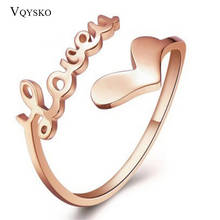 Женское кольцо в форме сердца из титановой стали, Открытое кольцо цвета розового золота в Корейском стиле с надписью Love, подарок для мамы, девушки, жены 2024 - купить недорого