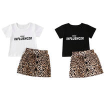 1-6T Kids Baby Girl Clothes Set Short Sleeve Letter Print Tops T-Shirt+Leopard Print Skirt Summer Kids 2PCS Outfits 2024 - buy cheap