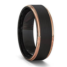 8mm Black Brushed Rose gold Edge Stainless Steel Ring Men's Wedding Band Jewelry Gift Size 6-13 2024 - купить недорого
