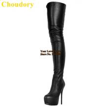 Choudory Sexy Black Matte Over-the-knee Long Boots Thin High Heels Platform Thigh High Dress Boots Nightclub Zipper Stage Shoes 2024 - buy cheap