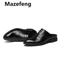 Mazefeng Fashional Male Shoes Summer Slippers Men Slippers Simple Casual Half Slippers Solid Outdoor Leather Slippers Round Toe 2024 - buy cheap