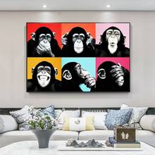 Pinturas de lienzo abstractas divertidas de mono en la pared, carteles artísticos e impresiones de animales, imágenes artísticas de Graffiti, calcomanía de pared para habitación de niños 2024 - compra barato