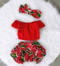 Ropa Para niña pequeña, Tops rojos con volantes, pantalones cortos y Diadema, traje de sol, 3 piezas, 2020 2024 - compra barato