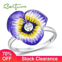 SANTUZZA Silver Ring For Women Authentic 925 Sterling Silver Blooming Flower Dazzling White CZ Fashion Jewelry Handmade Enamel 2024 - buy cheap
