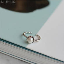 Lulu-pig anel 925 prata pura, prata retrô tailandesa, tecido em prata natural com pérolas de água doce e abertura 2024 - compre barato