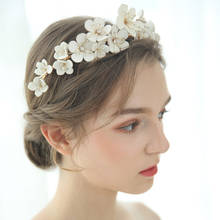 NiuShuya White Flower Floral Headpiece Handmade Crystal Rhinestones Headpieces Bride Headdress Wedding Accessories 2024 - buy cheap
