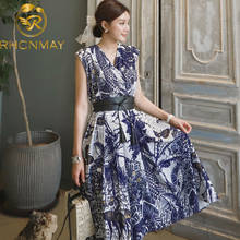 2020 New Summer Women Ball Gown Dress Korean Style Floral Print Sleeveless Chiffon Dress Vintage V Neck Belt Party Dress 2024 - buy cheap