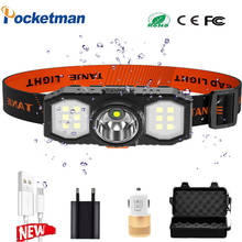 Портативный Миниатюрный светодиодный налобный фонарь XPE + COB с зарядкой от USB, светодиодный налобный фонарь для кемпинга, налобный фонарь для рыбалки, фонарик, тактический фонарь 2024 - купить недорого